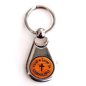 Stainless Steel Inspirational Key Tag ~ Wood Engraved "God's Love is Unfailing"